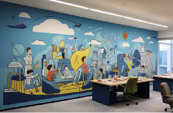  宝兴办公室墙绘的特点。